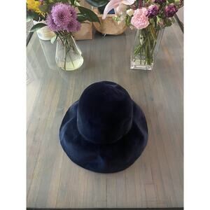 Vtg Italian Borsalino Antica Casa Women’s Navy Blue Velour Floppy Style Hat 7.25